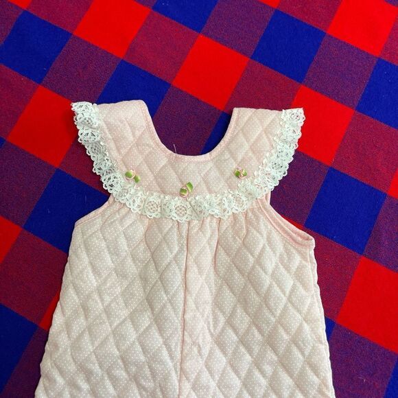 Evy Of California Girls VTG Pink White Lacey Romper Jumper Size 0-6M - Picture 2 of 6